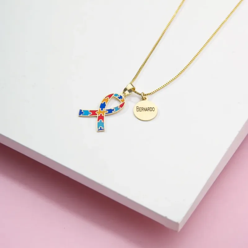 Corrente Autismo com Laço e Nome Personalizado