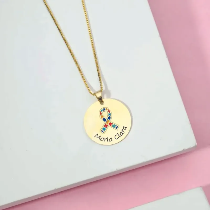 Colar Simbolo Autismo com Nome Personalizado