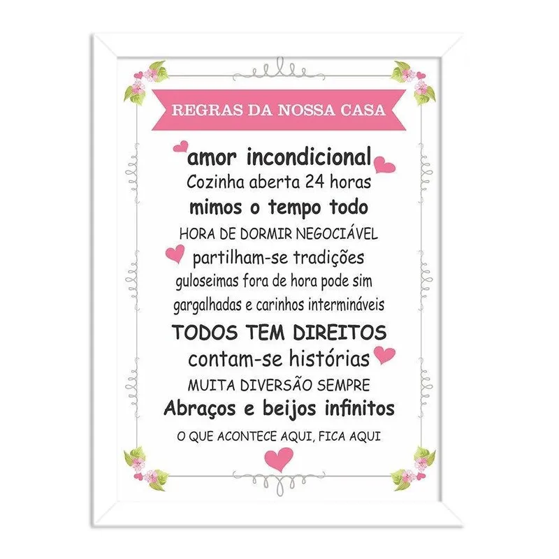 Quadro Decorativo Regras Da Nossa Casa Branco 60x40cm