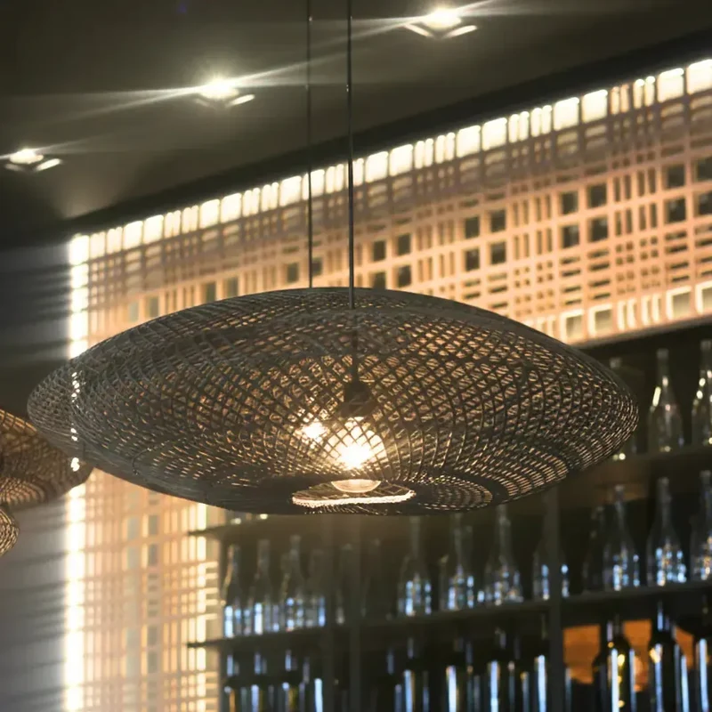 Luminária Artesanal Rattan Preta Gaia 150x47cm Bahali