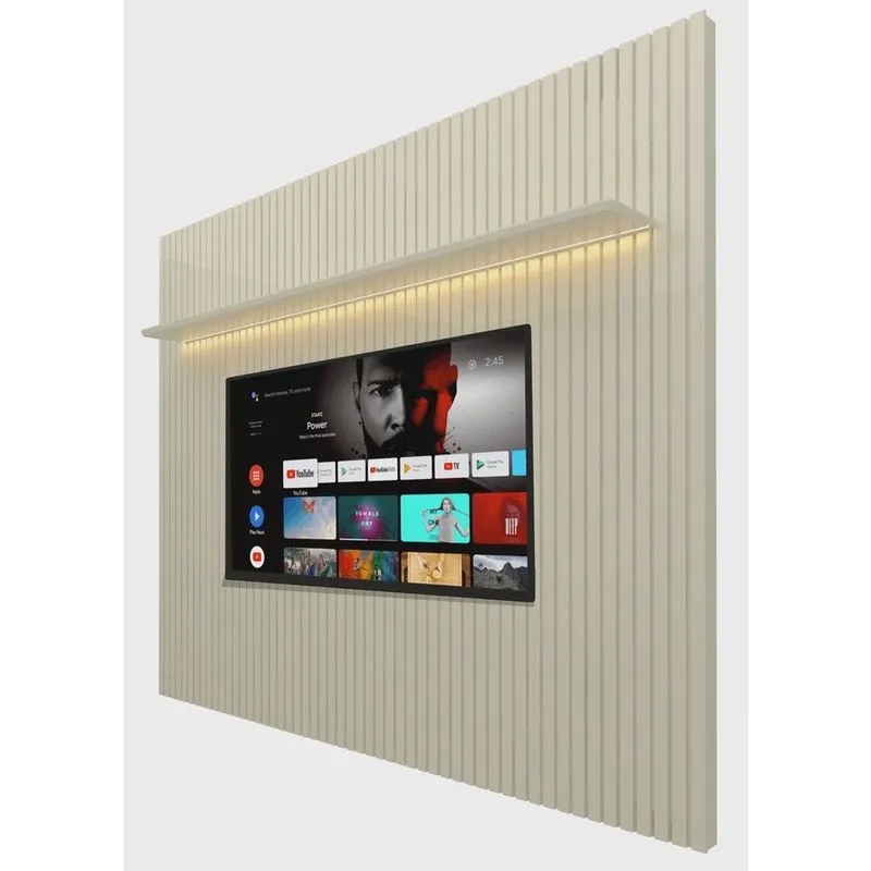 Painel para TV 2.3 Ripado com LED Nobre Off White - Gelius Móveis