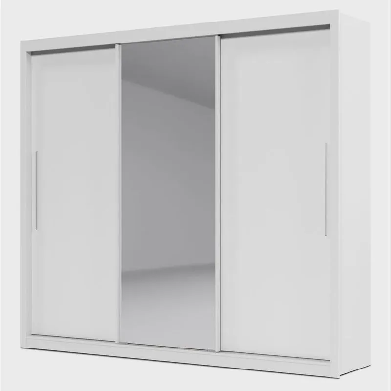 Guarda-Roupa com Espelho 3 Portas Royale Branco Acetinado - Gelius Móveis