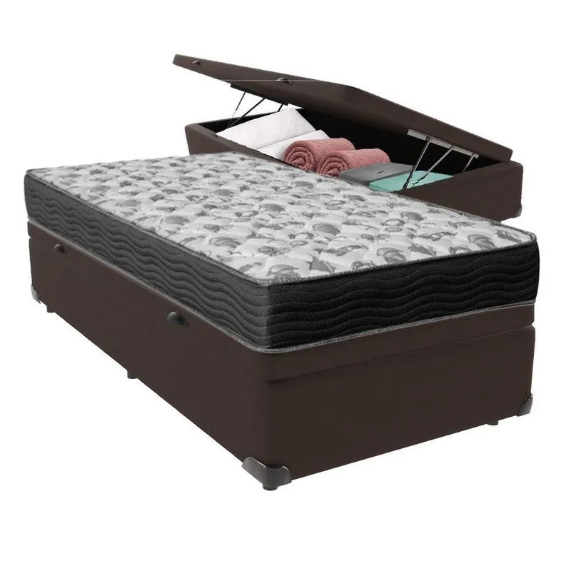 Cama Ortobom D33 Solteiro Com Box Baú Bege Iso100 Cor: marrom