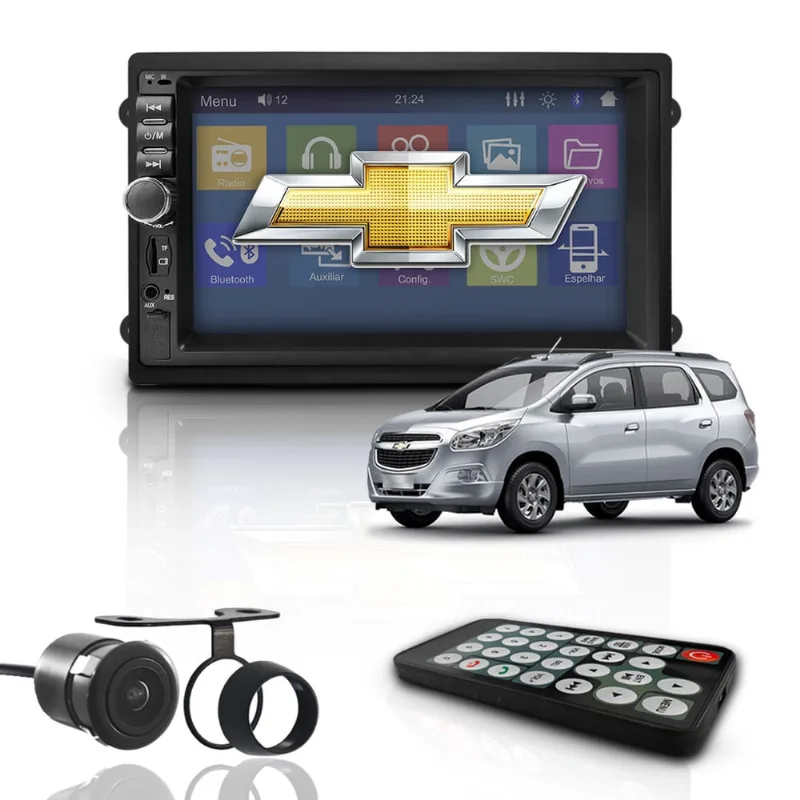 Kit Central Multimídia Mp5 2 Din Bt Espelhamento Dvd Gm Spin