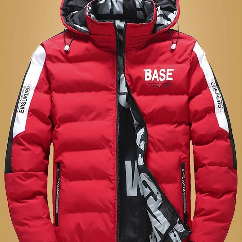 Jaqueta Parka Masculina Dupla Face Com Capuz Vermelho Gg