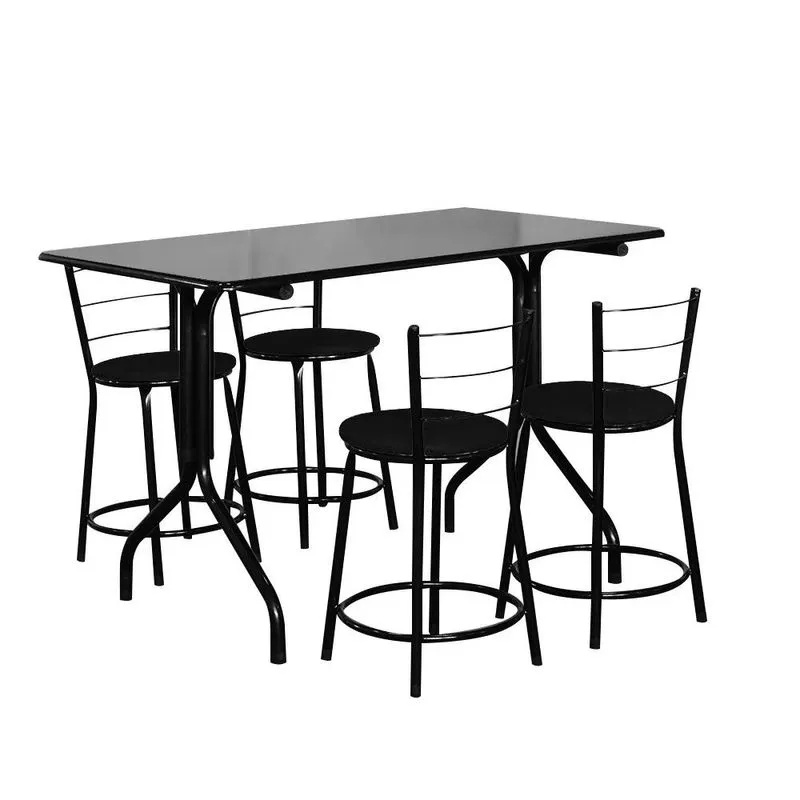 Conjunto Mesa Retangular 70x120cm Preta Com 4 Banquetas Epoxi