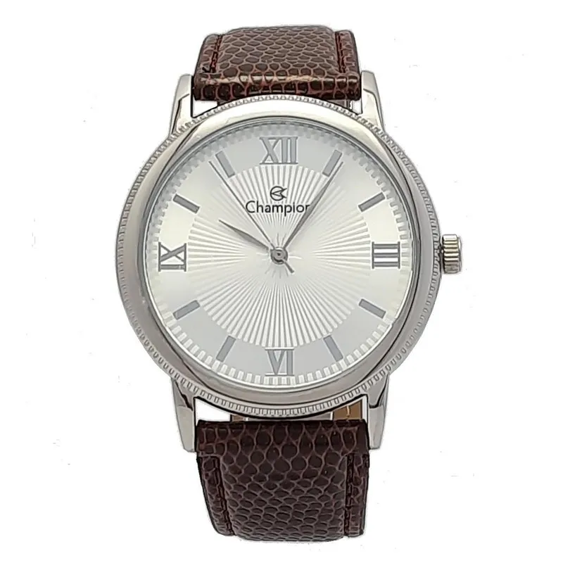 Relógio Champion Masculino Ch22797q Prateado Pulseira Marrom