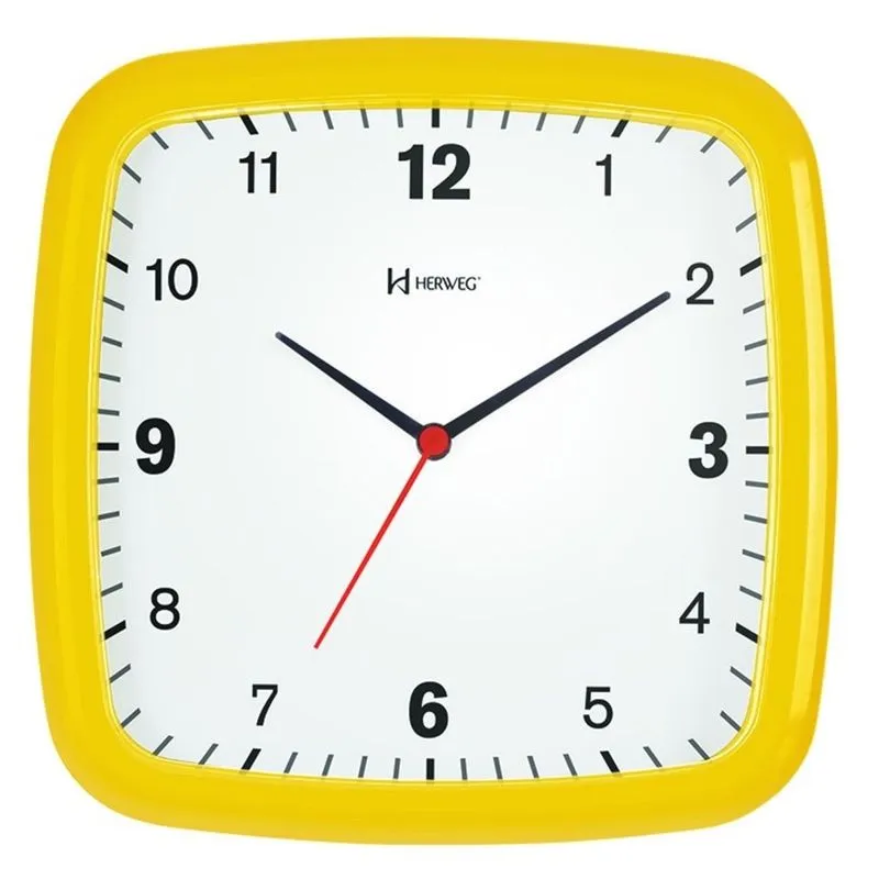 RELÓGIO DE PAREDE ANALÓGICO TRADICIONAL MECANISMO STEP HERWEG AMARELO