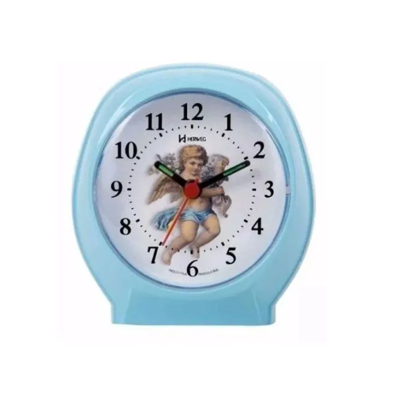 Relógio Despertador Herweg 2640 007 Azul Bebe Anjo