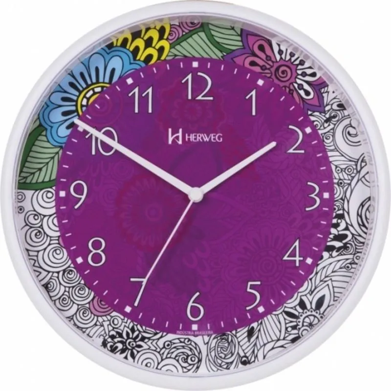 RELÓGIO DE PAREDE ANALÓGICO DECORATIVO FLORAL TROPICAL HERWEG BRANCO