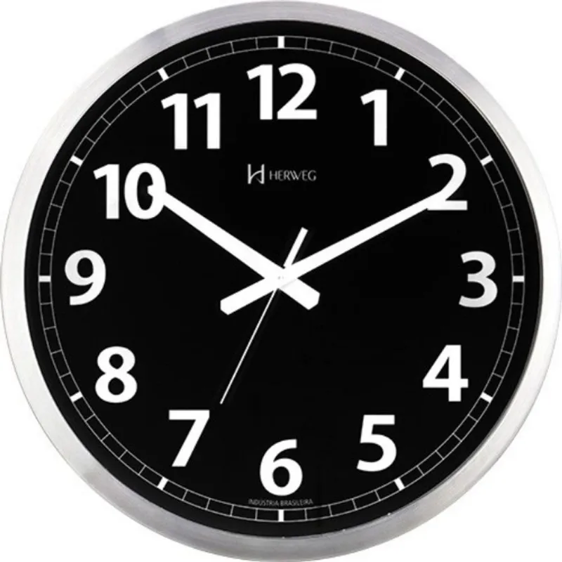Relógio D Parede 40cm Preto Silencioso Alumínio Herweg 6720s
