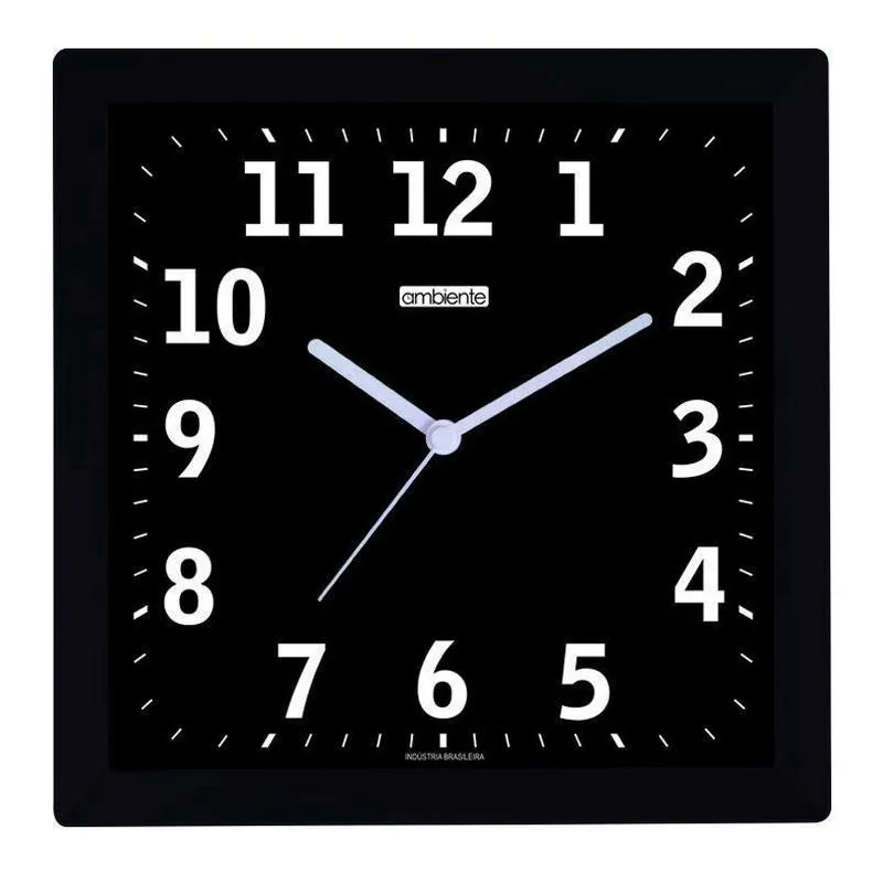 Relogio De Parede Quadrado Numeros Brancos Fundo Preto