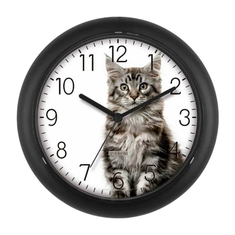 Relógio De Parede Ambiente 25cm Gato 119069-034 Preto