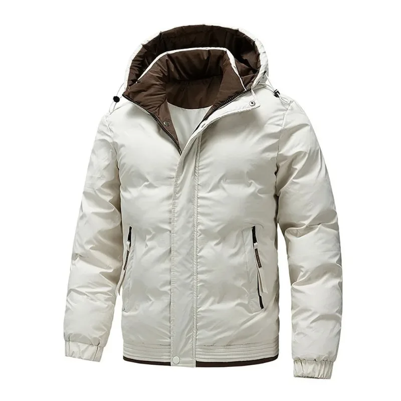 Jaqueta Masculina Com Capuz Forrada Por Dentro Com Zizer E Bolsos Bege Xxxxg