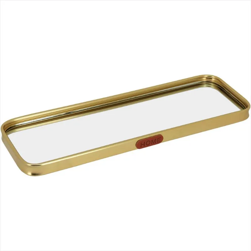Bandeja Espelhado Metal 3x30x10cm Dourado