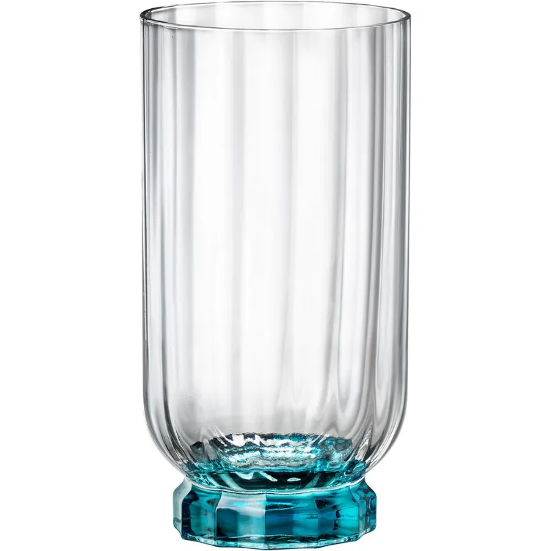 Jogo 6 Peças Copo Bormioli Rocco Florian Pé Azul Vidro 430 mililitros 14x7x7 cm