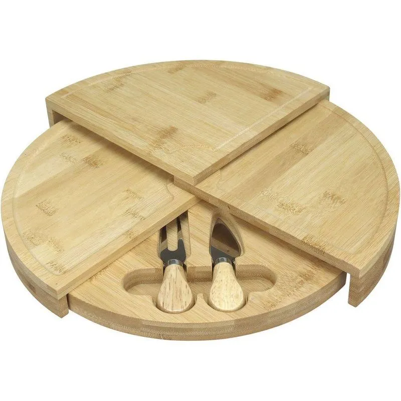 Jg 3pç P/ Queijo Home&amp;co Com Tabua De Cortar Multinivel Bambu Natural