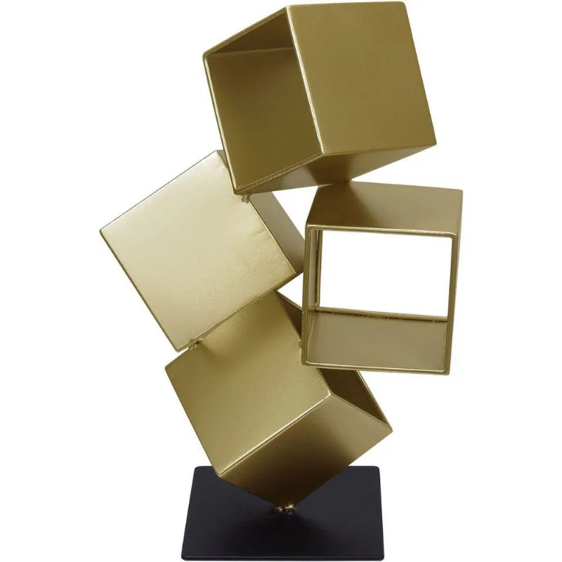Escultura Decorativa Enfeite Cubos Home&amp;co Metal 31x19x19cm Dourado