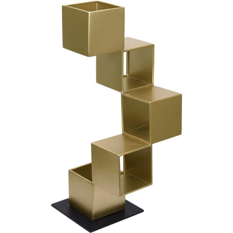 Escultura Decorativa Enfeite Cubos Home&amp;co Metal 40x17x17cm Dourado