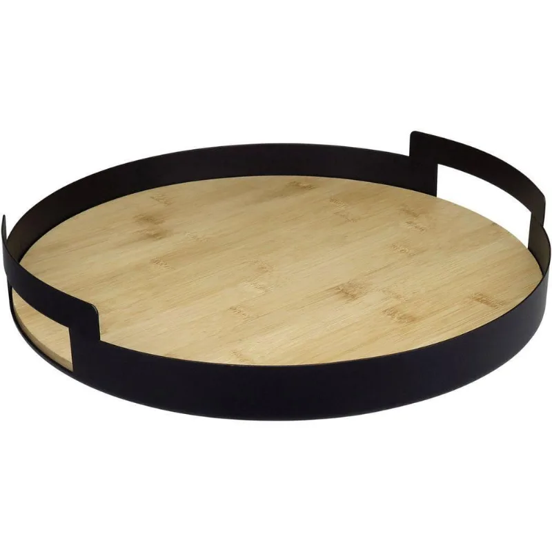 Bandeja Decorativa Para Servir Home&co Fundo Em Madeira Metal 6x38x25cm Preto