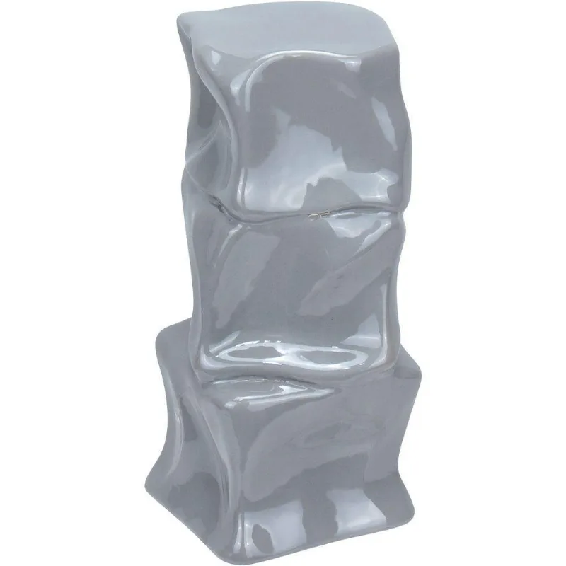 Vaso Decorativo Enfiete Casa Aparador Amassado Home&amp;co Cerâmica 23x11x11cm Cinza