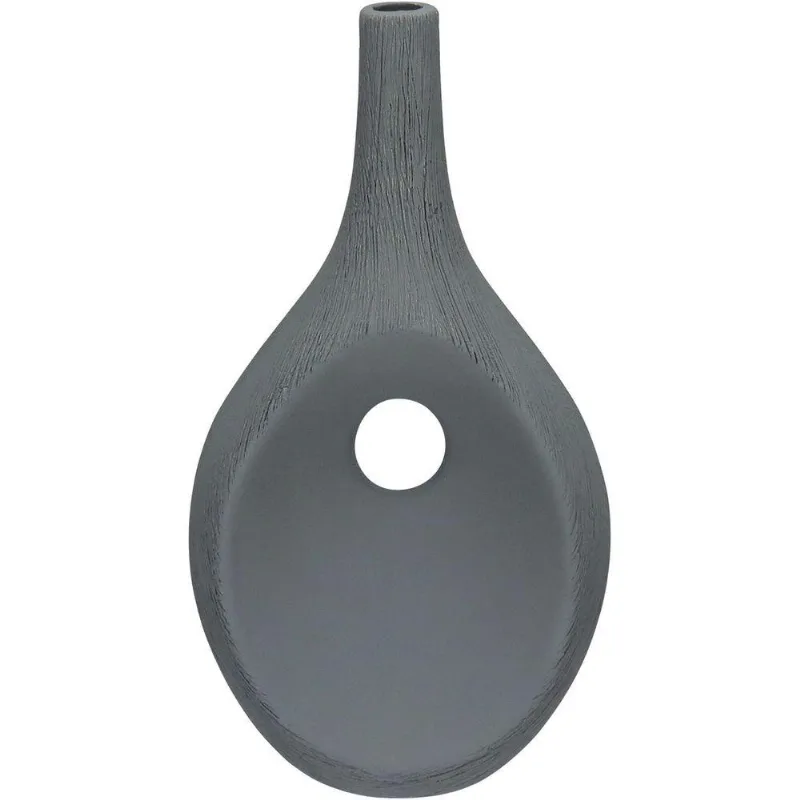Vaso Decorativo Enfiete Casa Aparador Garrafa Home&amp;co Cerâmica 31x16x11cm Cinza
