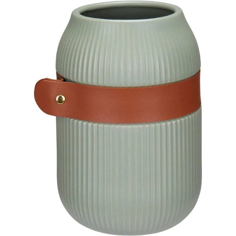 Vaso Decorativo Enfeite Casa Aparador Home&co Com Cinta Cerâmica 18x13x13cm Verde