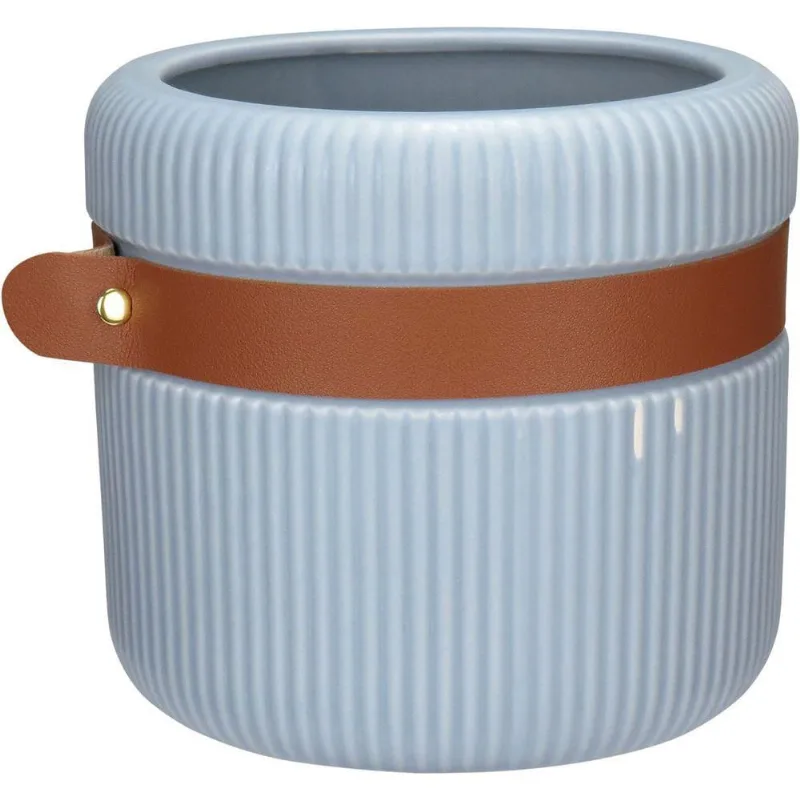Vaso Decorativo Enfeite Casa Aparador Home&co Com Cinta Cerâmica 14x15x15cm Azul