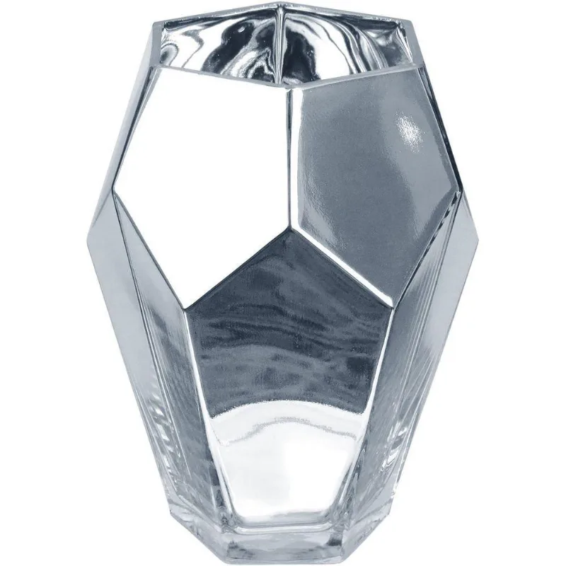 Vaso Decorativo Enfeite Casa Geométrico Home&co Vidro 15x12x12cm Prata