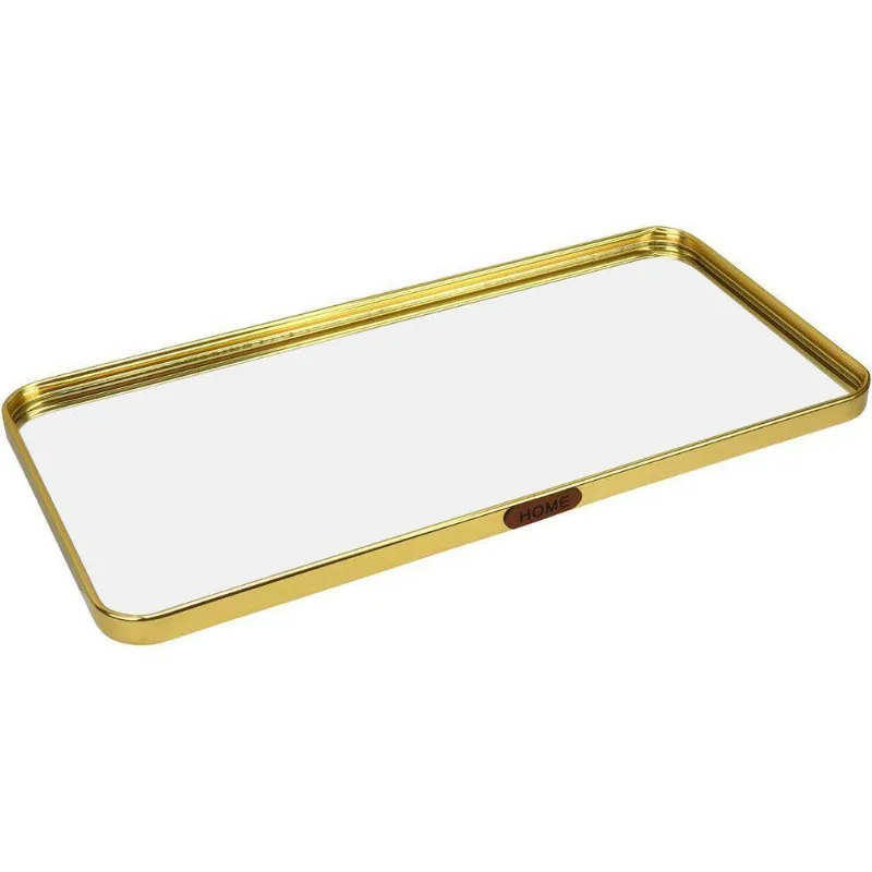 Bandeja Decorativa Para Servir Retangular Home&co Com Espelho Metal 1x40x20cm Dourado