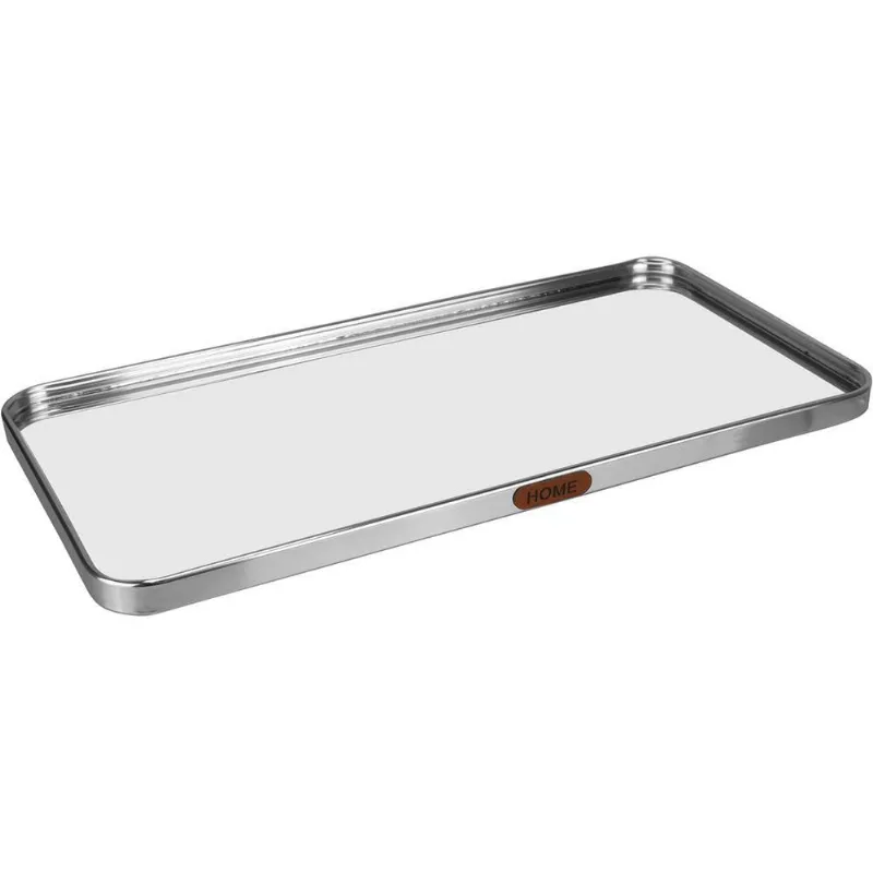 Bandeja Retangular Decorativa Espelho Metal 1x40x20cm Prata