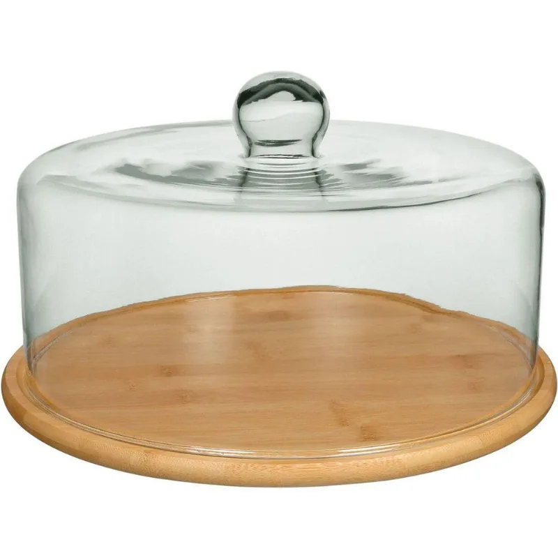 Prato Bolo Redondo Home&co Tampa Vidro Bambu 19x33 Boleira