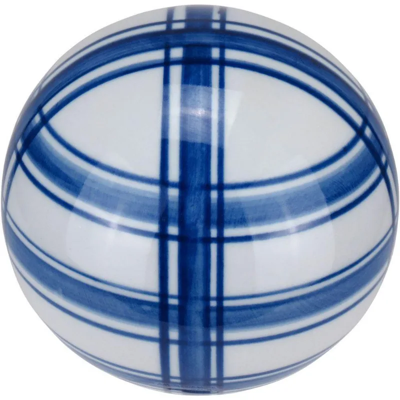 Esfera Bola Decorativa Home&amp;co Listras Cerâmica 10x10 Azul