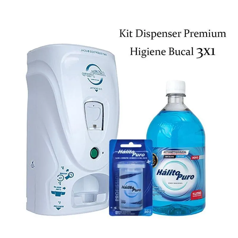 Dispenser Premium + Refil Antisséptico Bucal + 200m Fio Dental