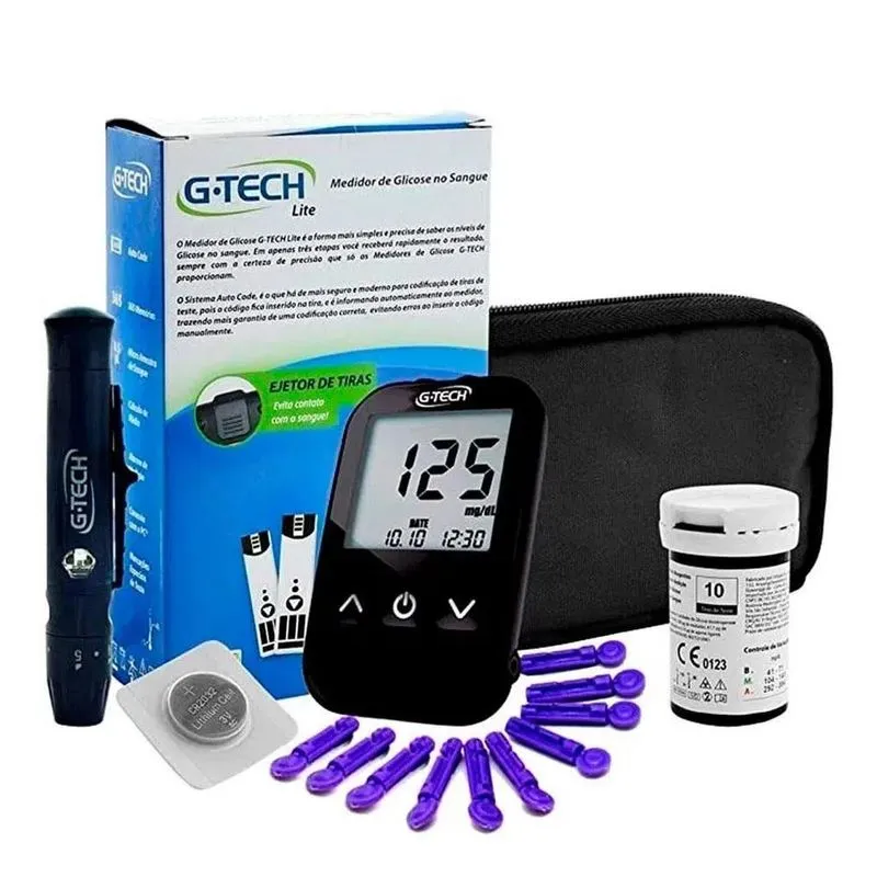 Kit Medidor Glicose G Tech Lite 10 Tiras 10 Lancetas
