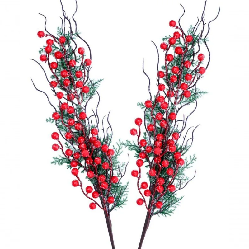 Kit 8 Jardim Galho Artificial Frutas Vermelhas Natal De 70cm
