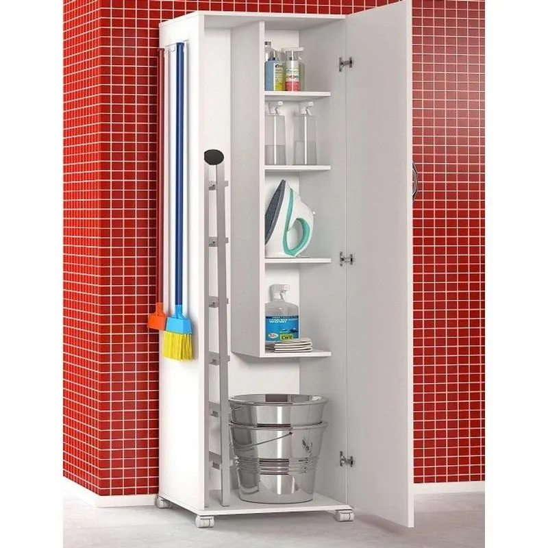 Armário 1 Porta Multiuso Branco Rodas Armazenamento