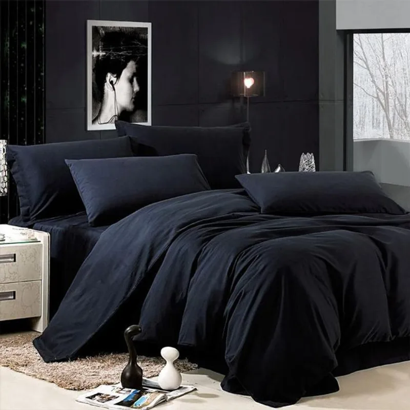 Jogo De Cama Casal Comum Preto 7 Peças Edredom De 240X240Cm