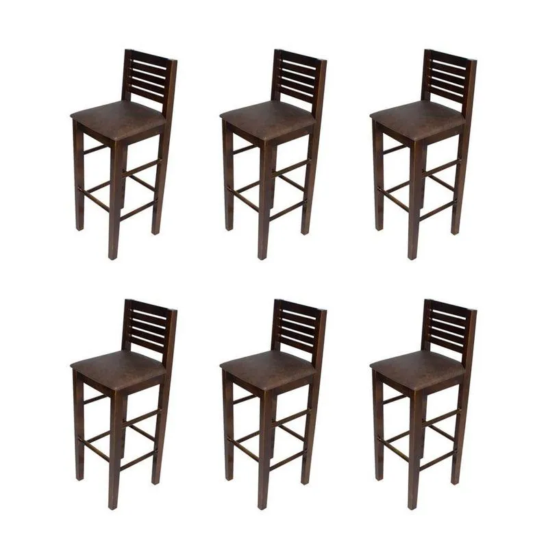 Kit 6 Banquetas Fixas Laguna Em Madeira Maciça Imbuia Estofada Marrom Para RestaurantesMarrom