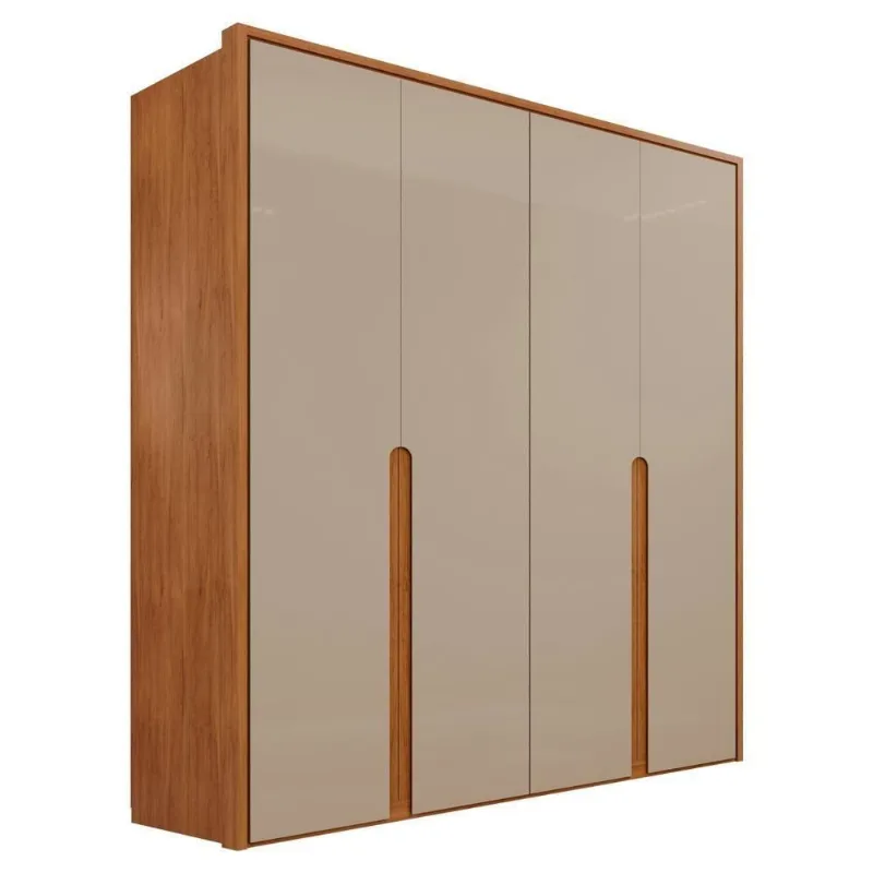 Guarda Roupa Casal Lizz 4 Portas de Bater 2 Gavetas MDF Cedro Off White Casa D Móveis