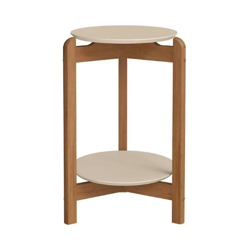 Mesa Lateral Sala Lizz Com Pés De Madeira Maciça Off White cedro
