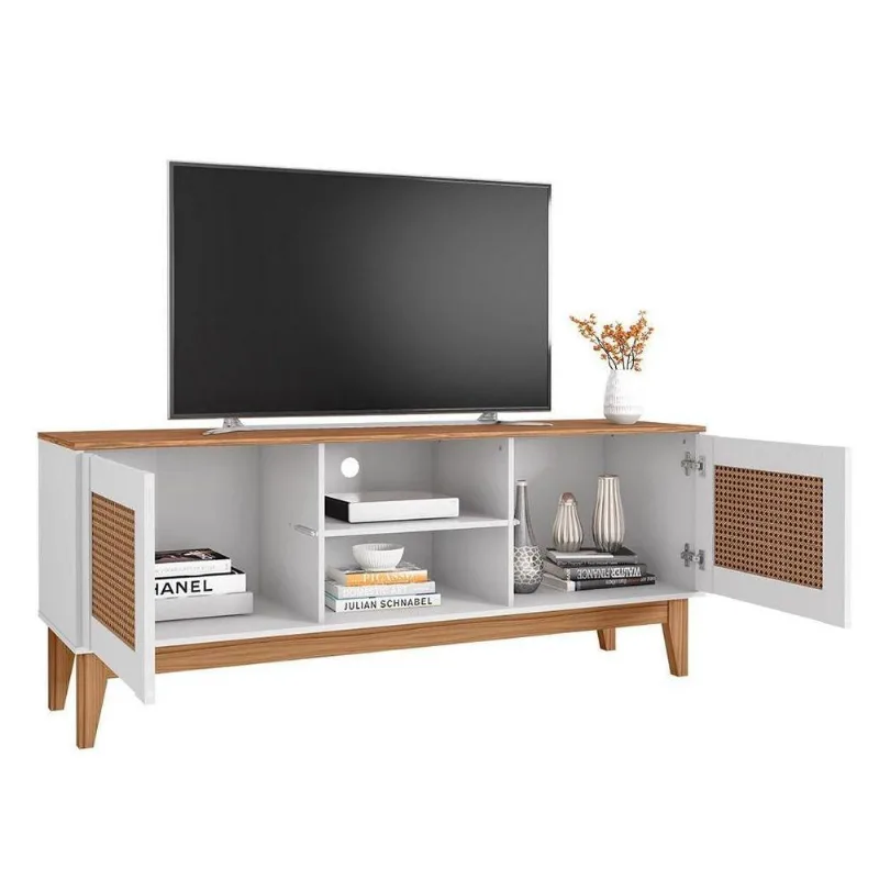 Rack Sala Safira Para Tv Até 55 Polegadas Com Pés Em Madeira Branco/noce