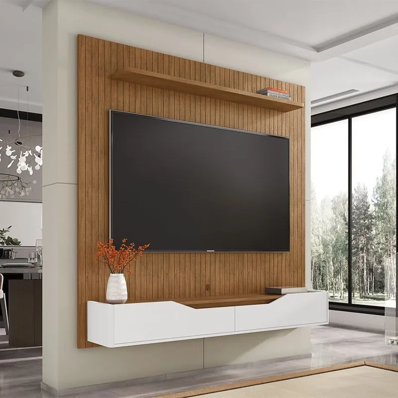 Painel Para Tv Até 70 Polegadas Frisado 225cm Milão Cedro/branco