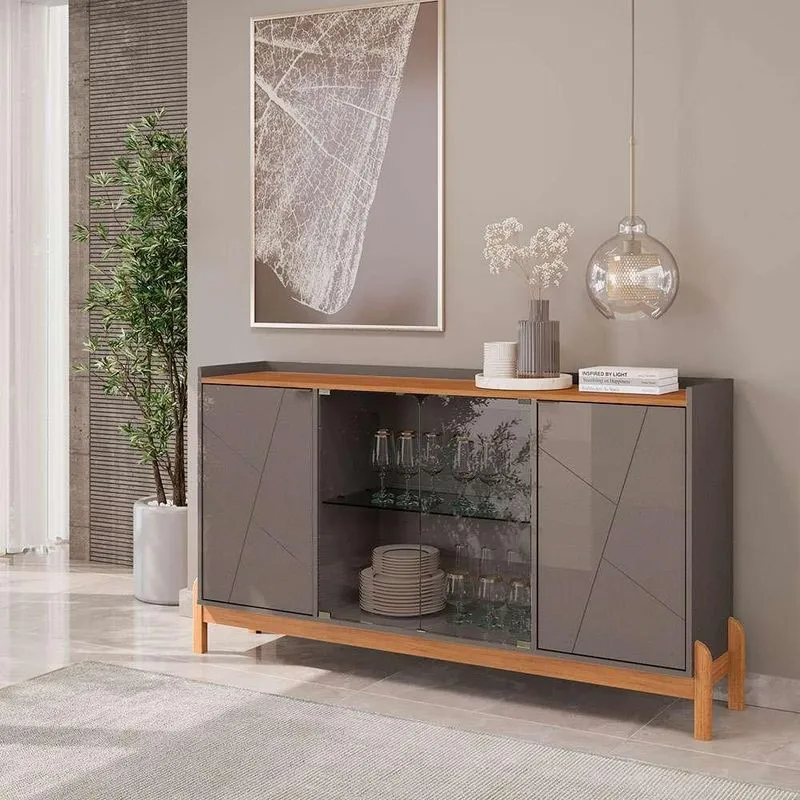 Buffet Bari 4 PT Cinza Pérola e Cedro