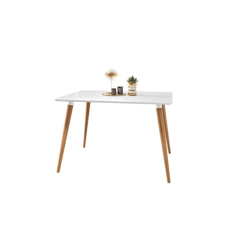 Mesa de jantar 4 lugares veneza sem vidro pés madeira maciça 120CM - branco
