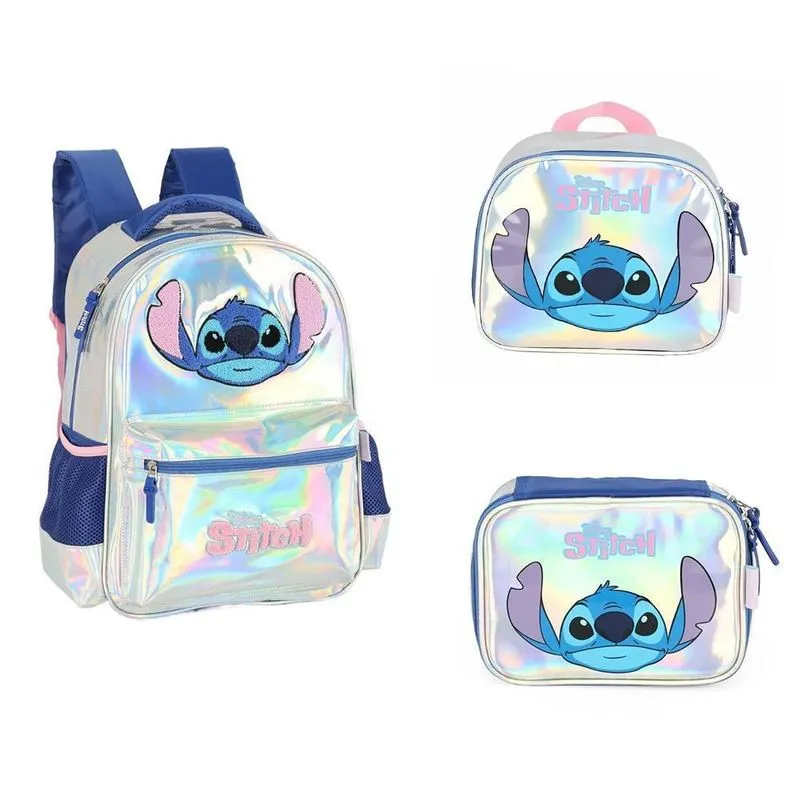 Kit Mochila Costas + Lancheira + Estojo Box Stitch - Prata
