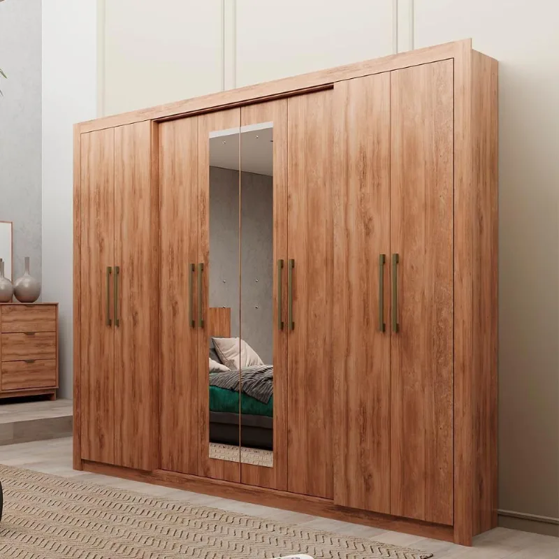 Guarda Roupa Casal Héster 8 Portas 4 Gavetas MDP com Espelho Freijó Móveis Carraro