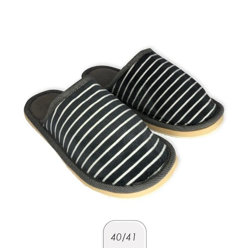 Pantufa Feminina Com Listras Cinza 40/41