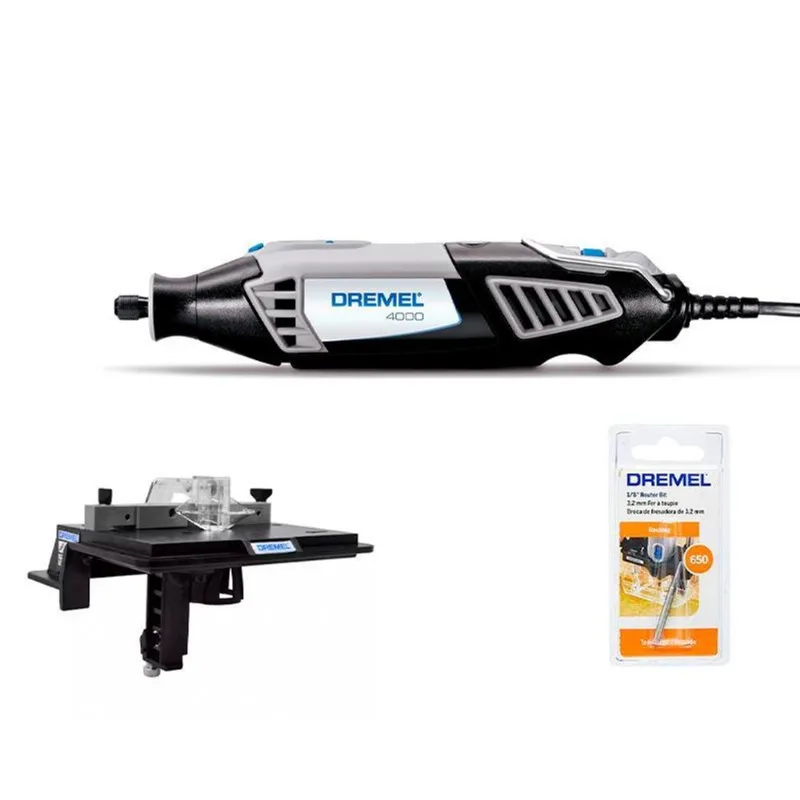 Kit Micro Retifica Dremel 4000 220v + Tupia De Mesa 231 + Fresa 650 Para Chanfrar 1/8