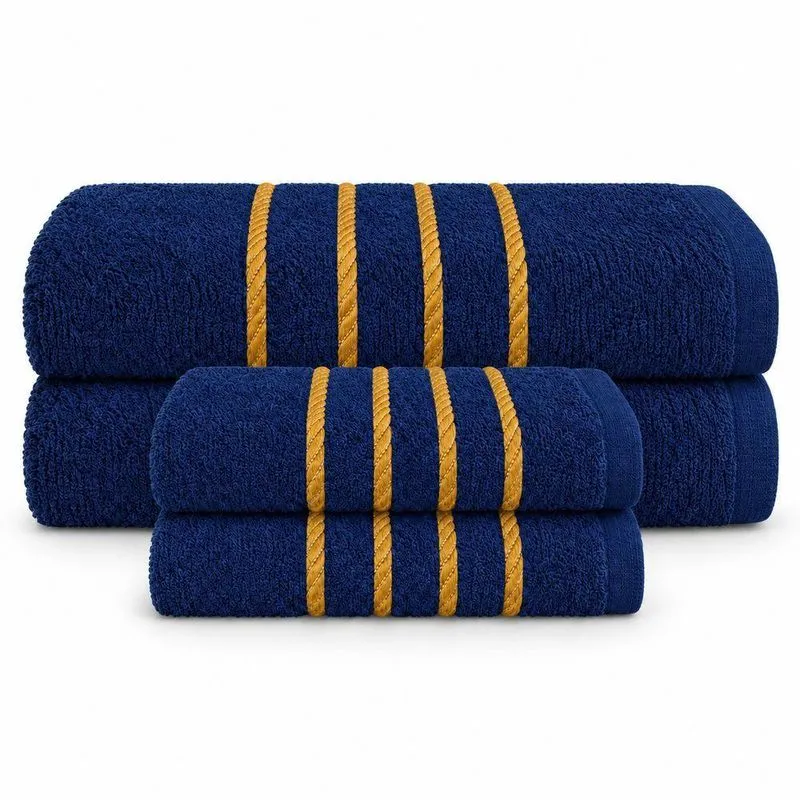 Jogo De Toalha Montreal 2 Banho + 2 Rosto 100% Algodão 330g-m Alta Absorção Azul Marinho